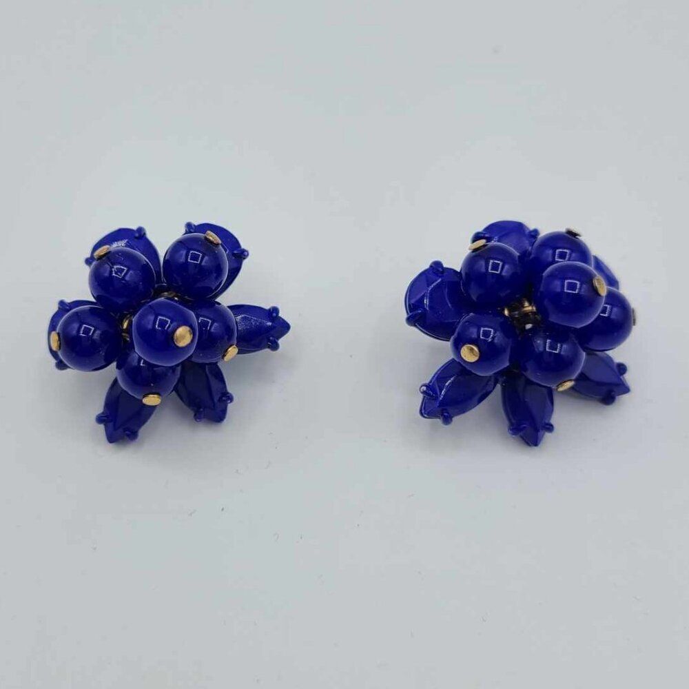 J Crew Blue Resin Bead Earrings Gold Tone Studs